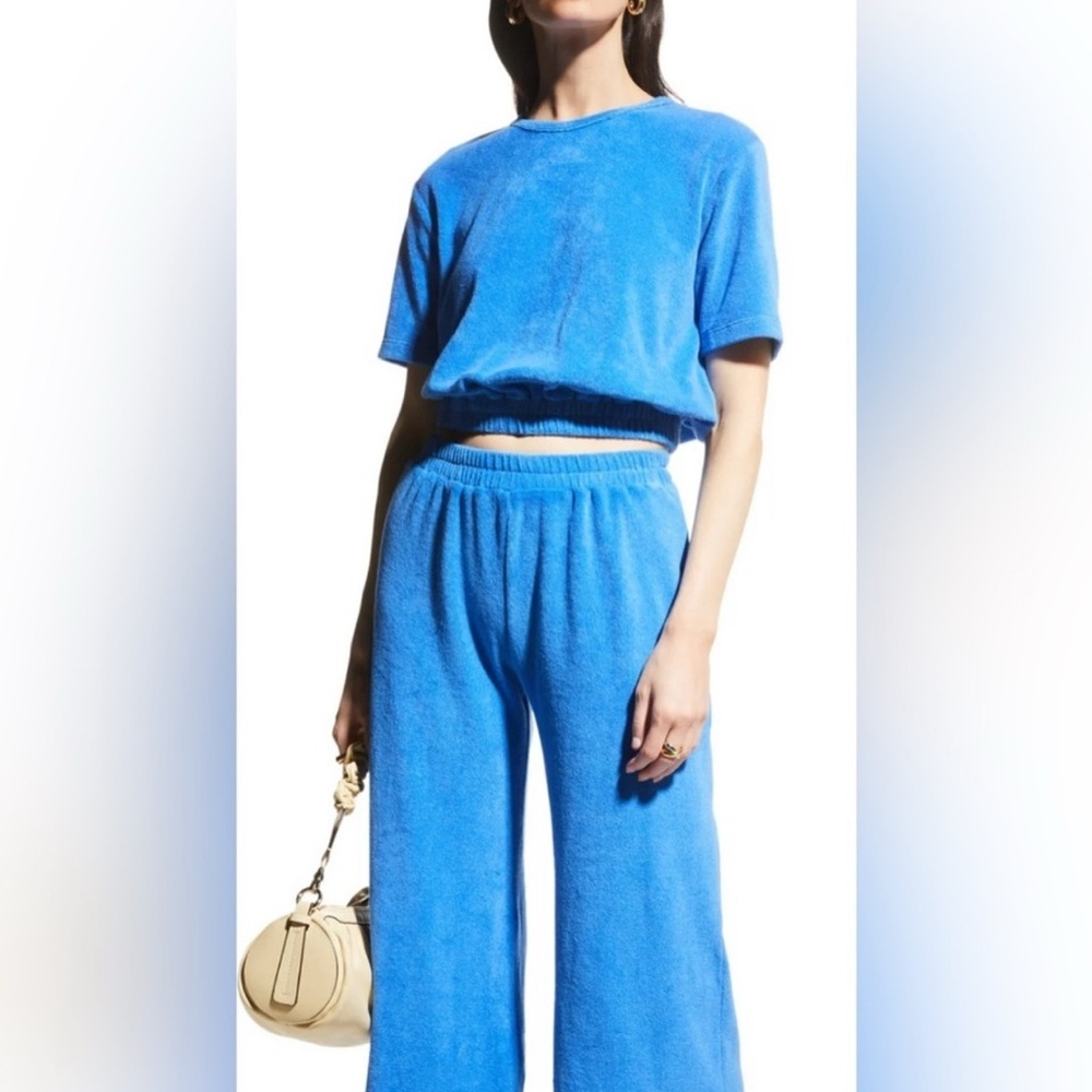 Monrow Women Terry Cloth Crop Top Tee Cerulean  Size XXS $98 MSRP NWT